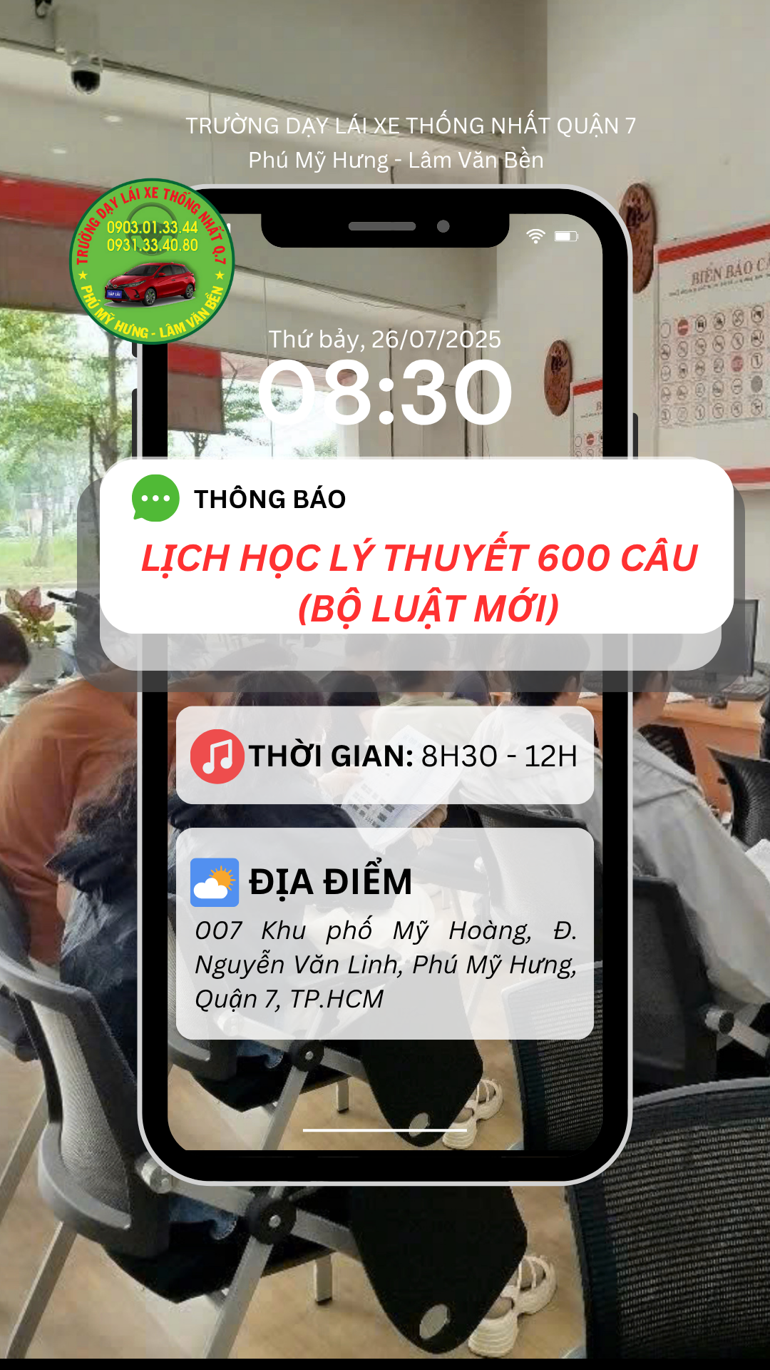 LỊCH HỌC LÝ THUYẾT Ô TÔ THÁNG 07/2025