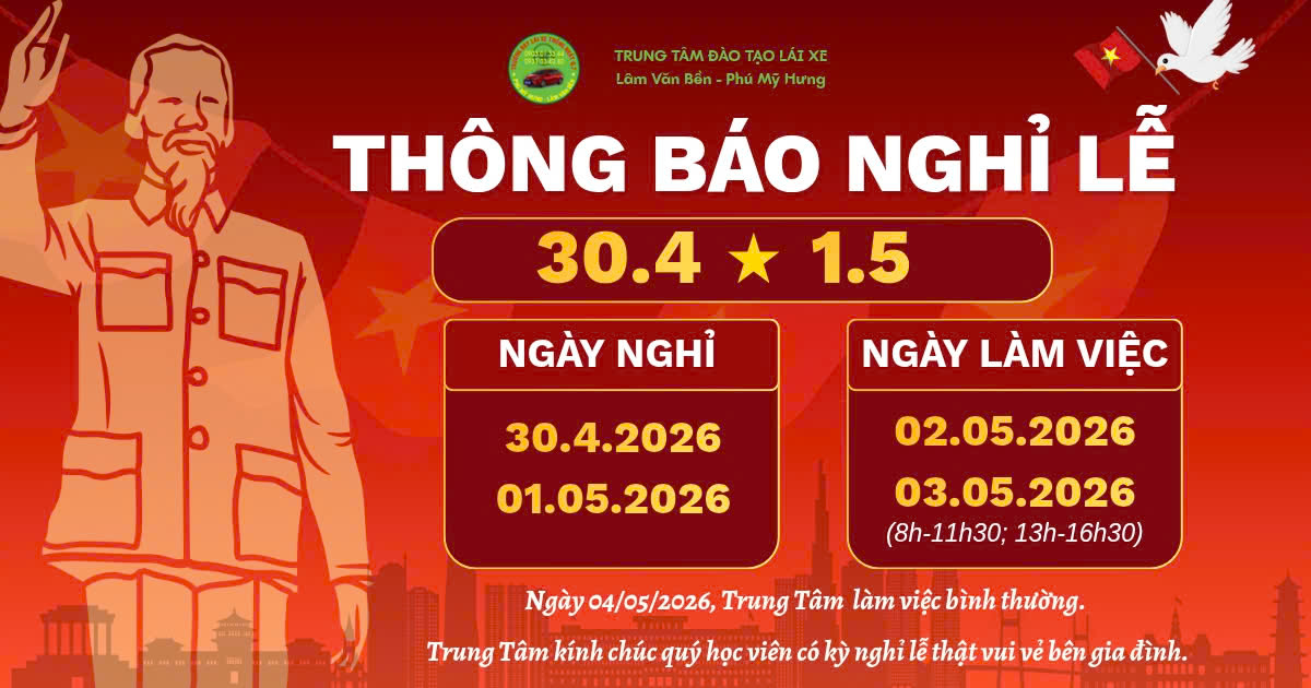 THÔNG BÁO LỊCH NGHỈ VÀ LÀM VIỆC DỊP LỄ 30/4/2026 & 01/05/2026