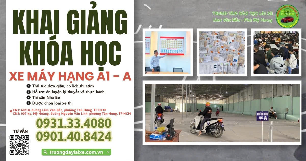 KHÓA HỌC XE MÁY HẠNG A1-A THÁNG 6/2026 